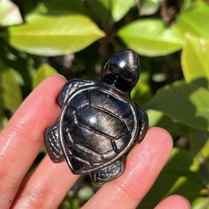 1.9‘’ Natural Golden/Silver Obsidian Sea Turtle, Quartz Crystal Sea Turtle, Crystal Animal，Home Decoration, Reiki Healing, Crystal gifts