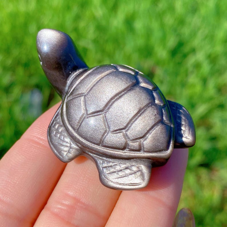 1PC Natural Silver Obsidian Sea Turtle,Quartz Crystal Tortoise,Crystal Animal,Reiki Healing,Home Decoration,Crystal Gift,Mineral Specimen