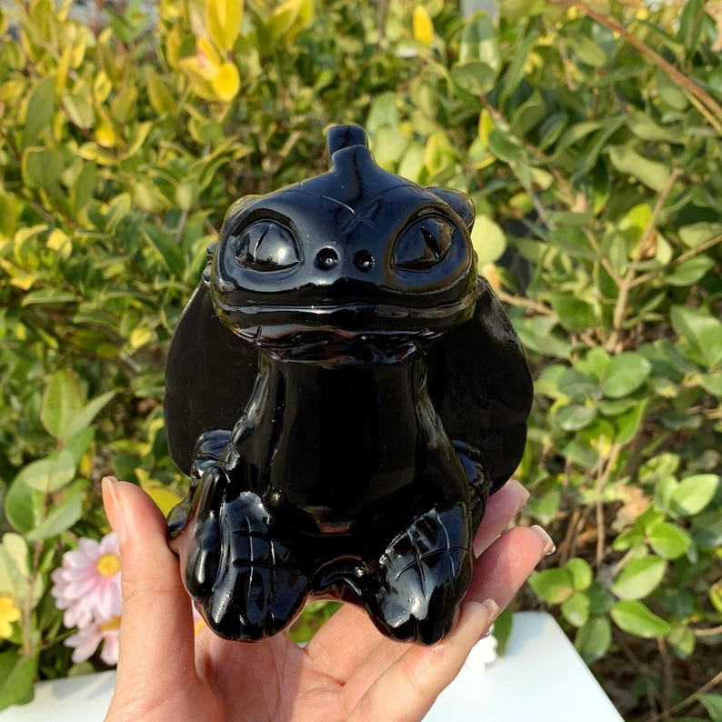 4.5" Natural Obsidian Toothless,Quartz Toothless,,Crystal Toothless,Crystal Heal,Home Decor,Dragon Sculpture,Mineral specimen,Crystal Gift