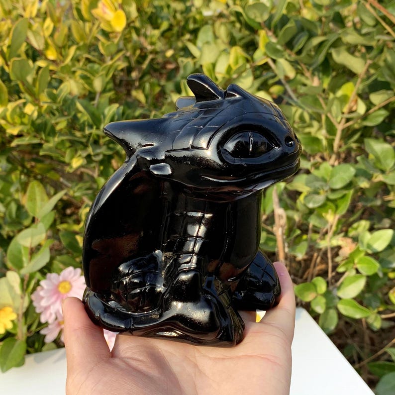 4.5" Natural Obsidian Toothless,Quartz Toothless,,Crystal Toothless,Crystal Heal,Home Decor,Dragon Sculpture,Mineral specimen,Crystal Gift