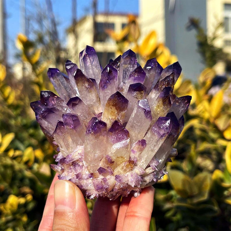 350g+ Purple Point Quartz Cluster,Amethyst Cluster,Quartz Crystal Vug,Home Decoration,Crystal Collection,Reiki Healing,Crystal Energy,Gifts