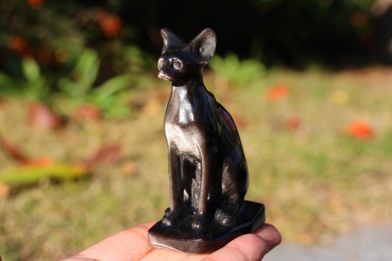 3.5" Natural silver Obsidian Hairless Cat ,Quartz Crystal Carved ,Crystal Heal Reiki,Home decoration,Crystal Sculpture,Mineral,Crystal Gifts
