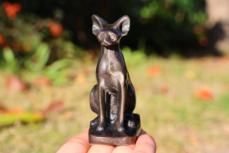 3.5" Natural silver Obsidian Hairless Cat ,Quartz Crystal Carved ,Crystal Heal Reiki,Home decoration,Crystal Sculpture,Mineral,Crystal Gifts