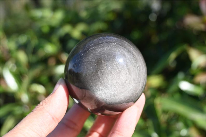 55mm+ Natural Silver Obsidian Sphere，Crystal sphere，Quartz Crystal Ball，crystal decor，Crystal Healing Divination ball Gift+Base
