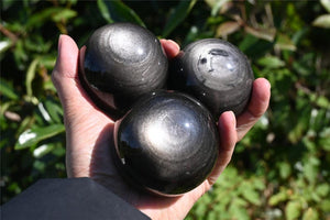 55mm+ Natural Silver Obsidian Sphere，Crystal sphere，Quartz Crystal Ball，crystal decor，Crystal Healing Divination ball Gift+Base
