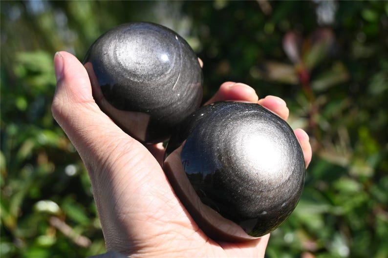 55mm+ Natural Silver Obsidian Sphere，Crystal sphere，Quartz Crystal Ball，crystal decor，Crystal Healing Divination ball Gift+Base