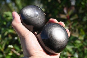 55mm+ Natural Silver Obsidian Sphere，Crystal sphere，Quartz Crystal Ball，crystal decor，Crystal Healing Divination ball Gift+Base