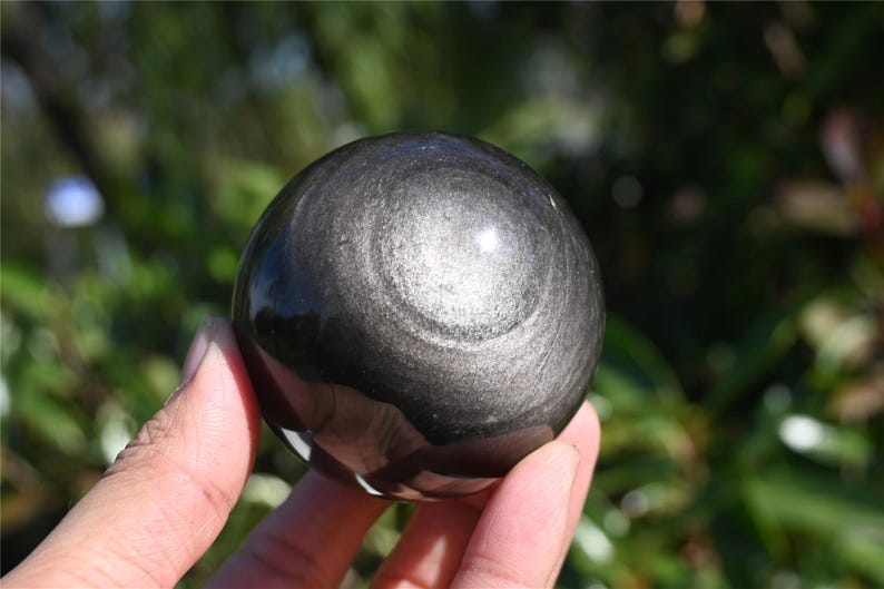 55mm+ Natural Silver Obsidian Sphere，Crystal sphere，Quartz Crystal Ball，crystal decor，Crystal Healing Divination ball Gift+Base