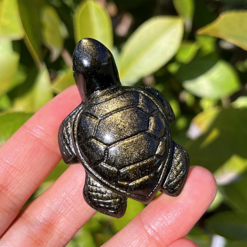 1.9‘’ Natural Golden/Silver Obsidian Sea Turtle, Quartz Crystal Sea Turtle, Crystal Animal，Home Decoration, Reiki Healing, Crystal gifts