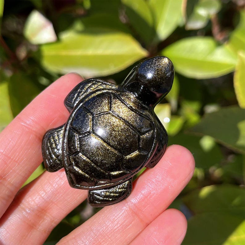 1.9‘’ Natural Golden/Silver Obsidian Sea Turtle, Quartz Crystal Sea Turtle, Crystal Animal，Home Decoration, Reiki Healing, Crystal gifts