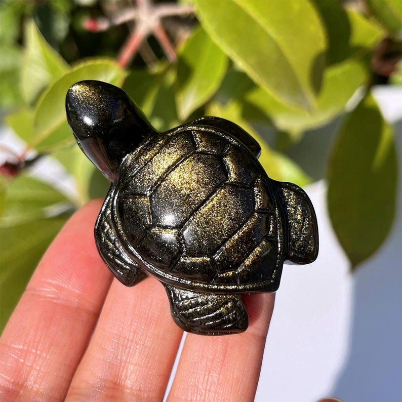 1.9‘’ Natural Golden/Silver Obsidian Sea Turtle, Quartz Crystal Sea Turtle, Crystal Animal，Home Decoration, Reiki Healing, Crystal gifts