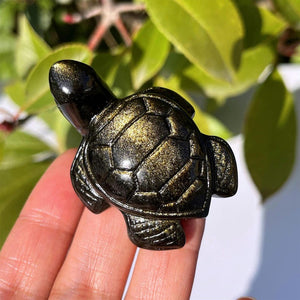 1.9‘’ Natural Golden/Silver Obsidian Sea Turtle, Quartz Crystal Sea Turtle, Crystal Animal，Home Decoration, Reiki Healing, Crystal gifts
