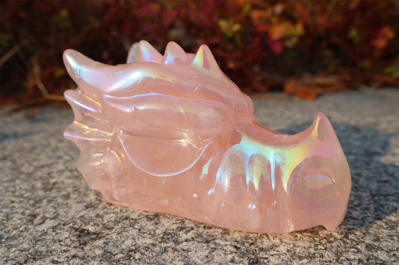 4" Natural rose quartz electroplate Dragon Skull,Quartz Crystal Carved ,Crystal Heal Reiki,Home decoration,Crystal Sculpture,Crystal Gifts
