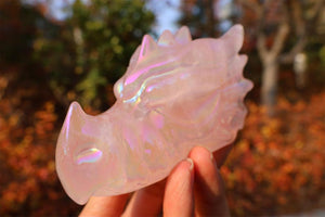 4" Natural rose quartz electroplate Dragon Skull,Quartz Crystal Carved ,Crystal Heal Reiki,Home decoration,Crystal Sculpture,Crystal Gifts