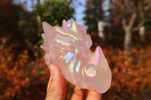 4" Natural rose quartz electroplate Dragon Skull,Quartz Crystal Carved ,Crystal Heal Reiki,Home decoration,Crystal Sculpture,Crystal Gifts