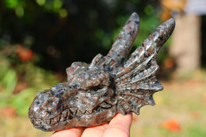 5" Natural yooperlite Dragon Skull,Quartz Crystal Carved ,Crystal Heal Reiki,Home decoration,Crystal Sculpture,Mineral,Crystal Gifts