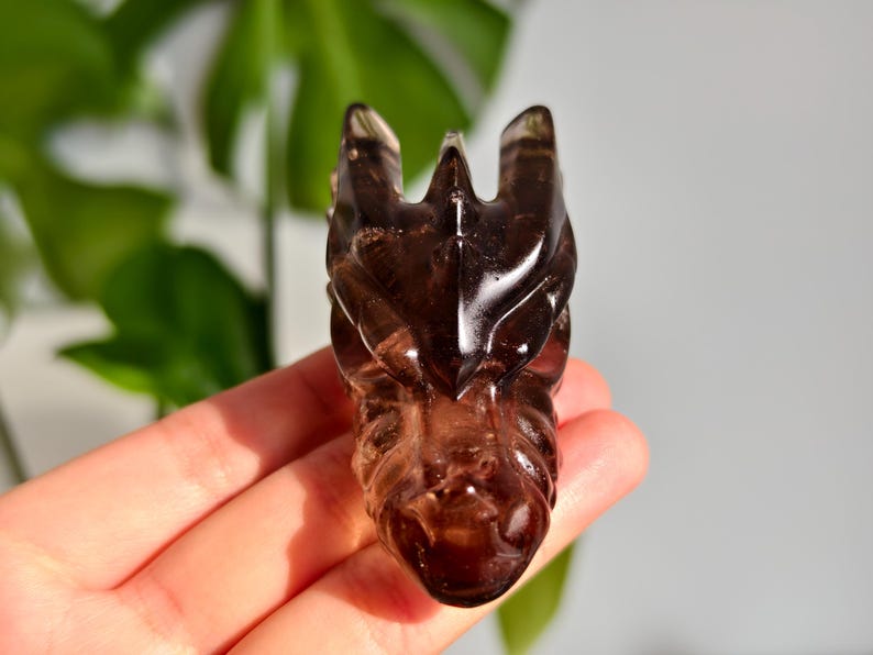 2.6" Natural Smokey Quartz Dragon，Quartz Crystal Dragon Head Carving,Smokey Quartz Dragon，Home Decor，Reiki Healing Figurine，Crystal gifts