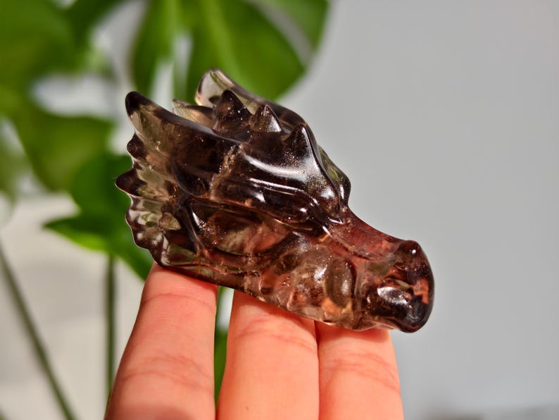 2.6" Natural Smokey Quartz Dragon，Quartz Crystal Dragon Head Carving,Smokey Quartz Dragon，Home Decor，Reiki Healing Figurine，Crystal gifts
