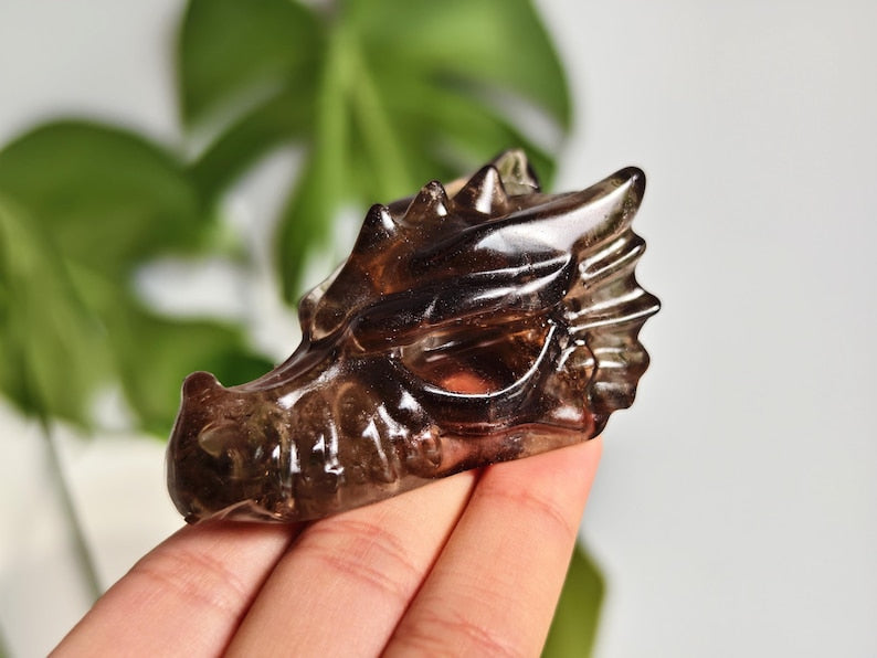 2.6" Natural Smokey Quartz Dragon，Quartz Crystal Dragon Head Carving,Smokey Quartz Dragon，Home Decor，Reiki Healing Figurine，Crystal gifts