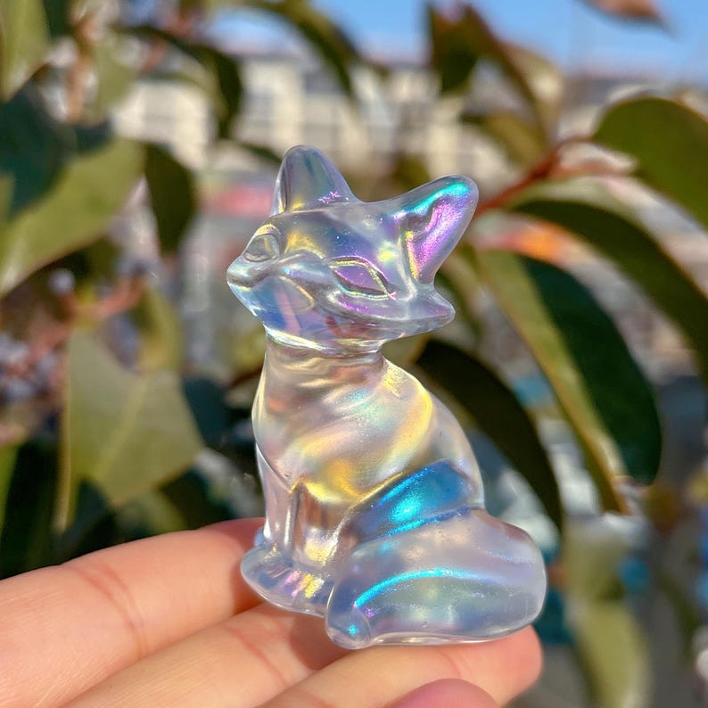 Titanium Rainbow Quartz Fox,Quartz Crystal Fox,Crystal Gifts,Christmas Gift,Home Decoration,Mineral Specimen,Reiki Healing,Crystal Energy
