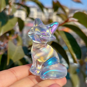 Titanium Rainbow Quartz Fox,Quartz Crystal Fox,Crystal Gifts,Christmas Gift,Home Decoration,Mineral Specimen,Reiki Healing,Crystal Energy