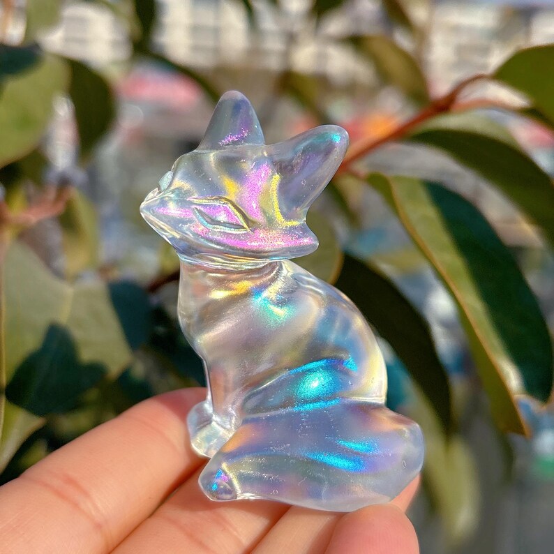 Titanium Rainbow Quartz Fox,Quartz Crystal Fox,Crystal Gifts,Christmas Gift,Home Decoration,Mineral Specimen,Reiki Healing,Crystal Energy