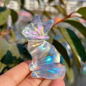 Titanium Rainbow Quartz Fox,Quartz Crystal Fox,Crystal Gifts,Christmas Gift,Home Decoration,Mineral Specimen,Reiki Healing,Crystal Energy