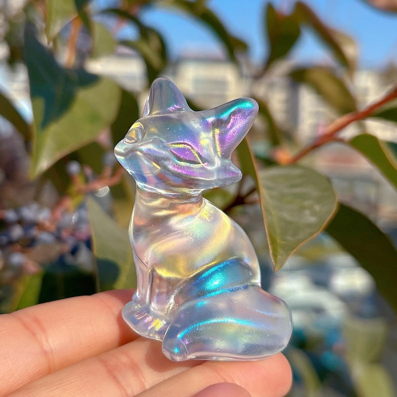 Titanium Rainbow Quartz Fox,Quartz Crystal Fox,Crystal Gifts,Christmas Gift,Home Decoration,Mineral Specimen,Reiki Healing,Crystal Energy