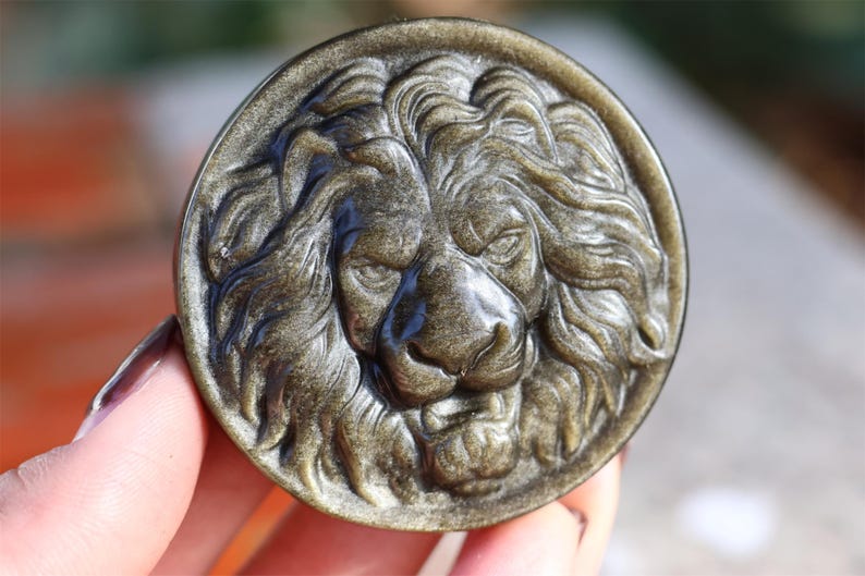 3" Natural gold Obsidian lion ,Quartz Crystal Carved ,Crystal Heal Reiki,Home decoration,Crystal Sculpture,Mineral,Crystal Gifts