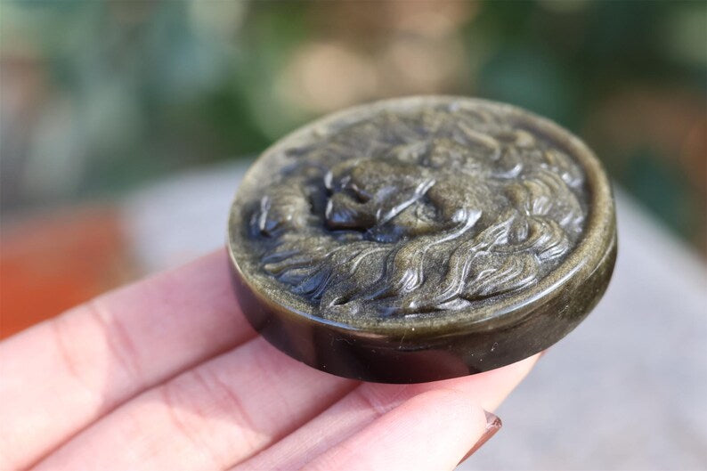 3" Natural gold Obsidian lion ,Quartz Crystal Carved ,Crystal Heal Reiki,Home decoration,Crystal Sculpture,Mineral,Crystal Gifts