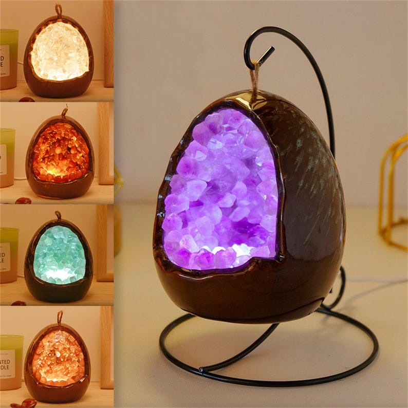 4"+ Natural Amethyst Hand Carved Cluster Dinosaur egg Night light,Crystal Quartz Stone Lamp,Citrine night light,Home Decor,Crystal Gifts 1PC