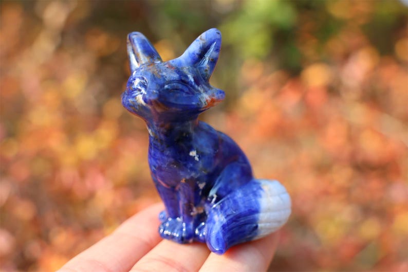 2.4" Natural sodalite Fox,Quartz Crystal Carved ,Crystal Heal Reiki,Home decoration,Crystal Sculpture,Mineral,Crystal Gifts