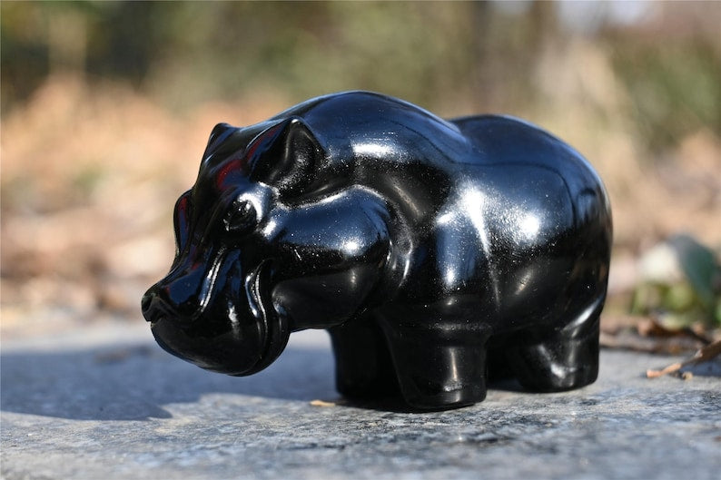 3" Natural obsidian Hippo ,Quartz Crystal Carved ,Crystal Heal Reiki,Home decoration,Crystal Sculpture,Mineral,Crystal Gifts