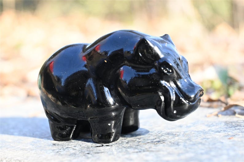 3" Natural obsidian Hippo ,Quartz Crystal Carved ,Crystal Heal Reiki,Home decoration,Crystal Sculpture,Mineral,Crystal Gifts