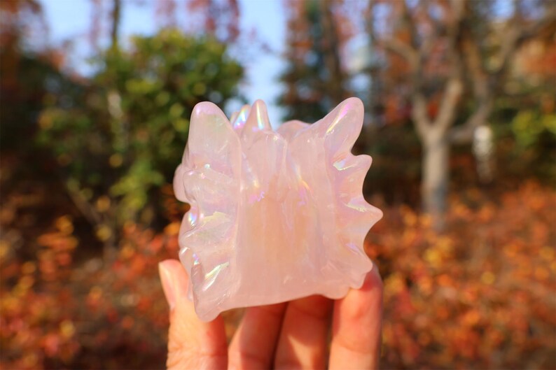 4" Natural rose quartz electroplate Dragon Skull,Quartz Crystal Carved ,Crystal Heal Reiki,Home decoration,Crystal Sculpture,Crystal Gifts
