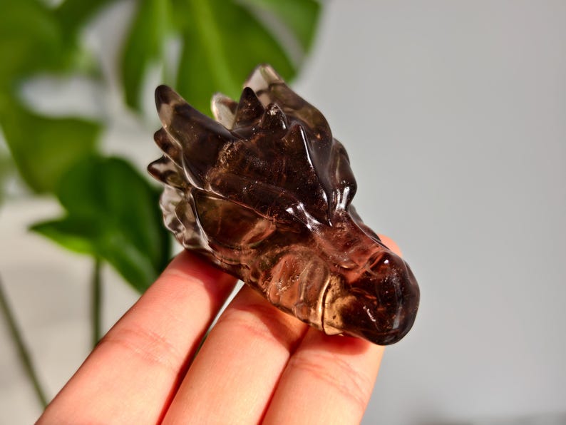 2.6" Natural Smokey Quartz Dragon，Quartz Crystal Dragon Head Carving,Smokey Quartz Dragon，Home Decor，Reiki Healing Figurine，Crystal gifts
