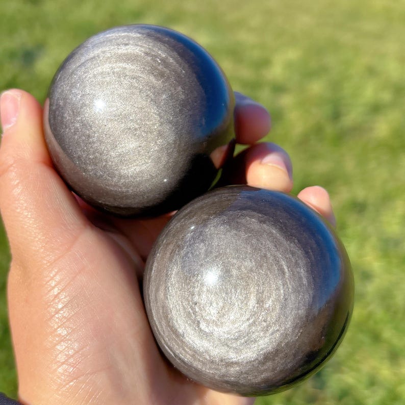 Natural Silver Obsidian Sphere,Quartz Crystal Ball,Rock, Stone, Home Decoration, Divination ball,Mineral Specimen,Reiki Healing