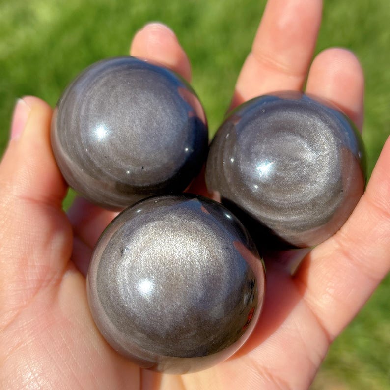 Natural Silver Obsidian Sphere,Quartz Crystal Ball,Rock, Stone, Home Decoration, Divination ball,Mineral Specimen,Reiki Healing
