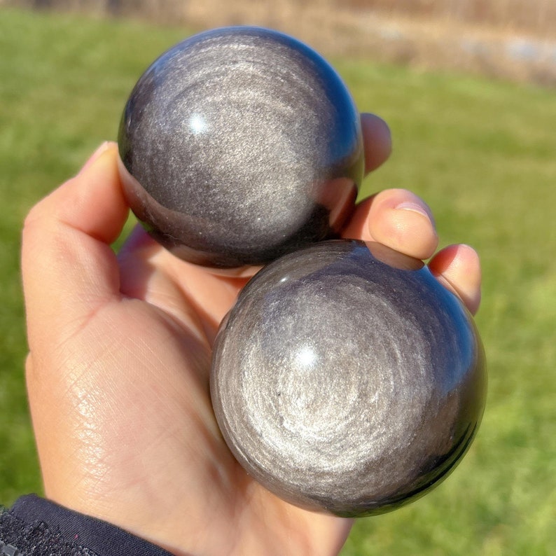 Natural Silver Obsidian Sphere,Quartz Crystal Ball,Rock, Stone, Home Decoration, Divination ball,Mineral Specimen,Reiki Healing