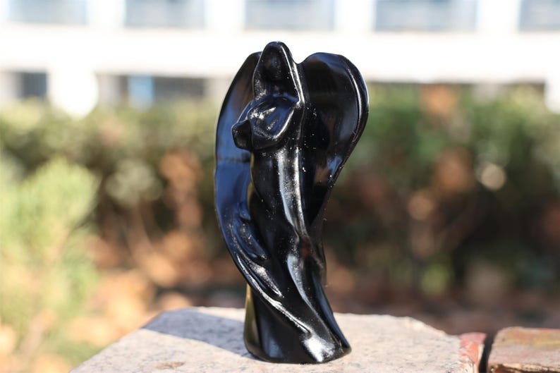 4" Natural obsidian angel, Quartz Crystal Carved,Crystal Heal Reiki, Home decoration, Crystal Gifts
