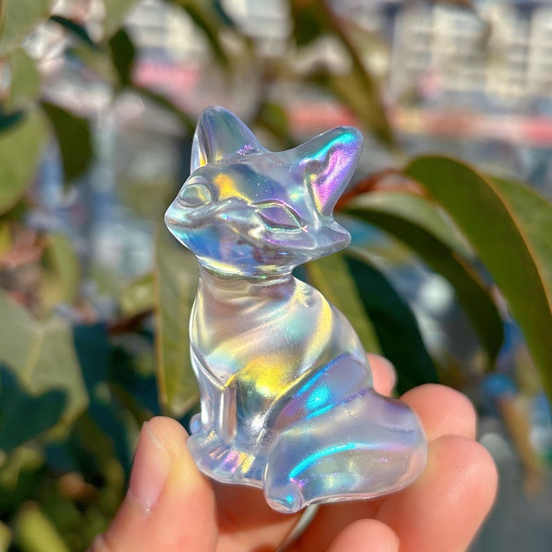 Titanium Rainbow Quartz Fox,Quartz Crystal Fox,Crystal Gifts,Christmas Gift,Home Decoration,Mineral Specimen,Reiki Healing,Crystal Energy