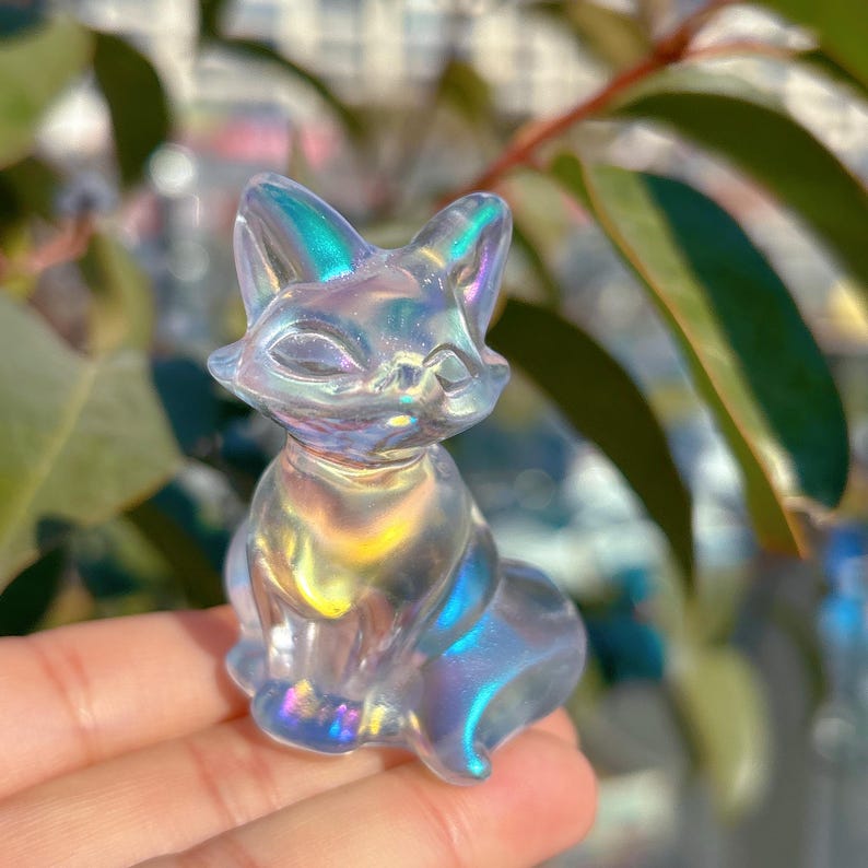 Titanium Rainbow Quartz Fox,Quartz Crystal Fox,Crystal Gifts,Christmas Gift,Home Decoration,Mineral Specimen,Reiki Healing,Crystal Energy