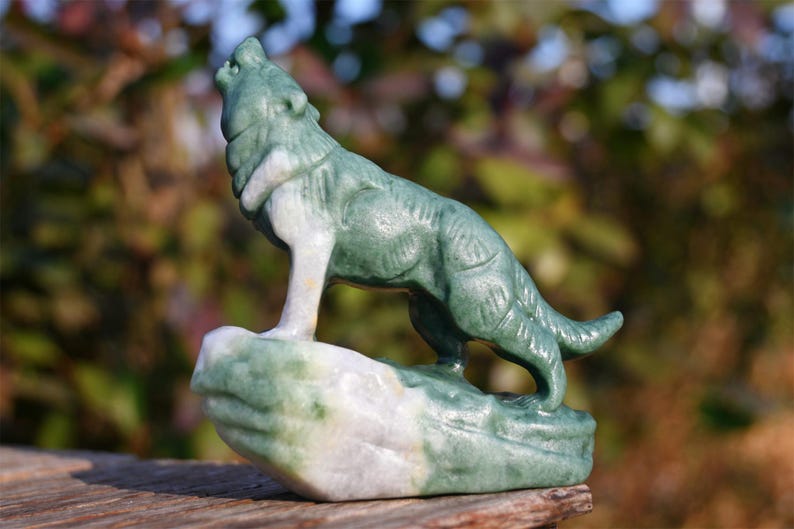 3.4'' Natural Dushan jade Wolf skull，Carved Wolf，Crystal Wolf，Quartz Crystal，Crystal decor，Crystal ornament，Crystal Healing 1PC