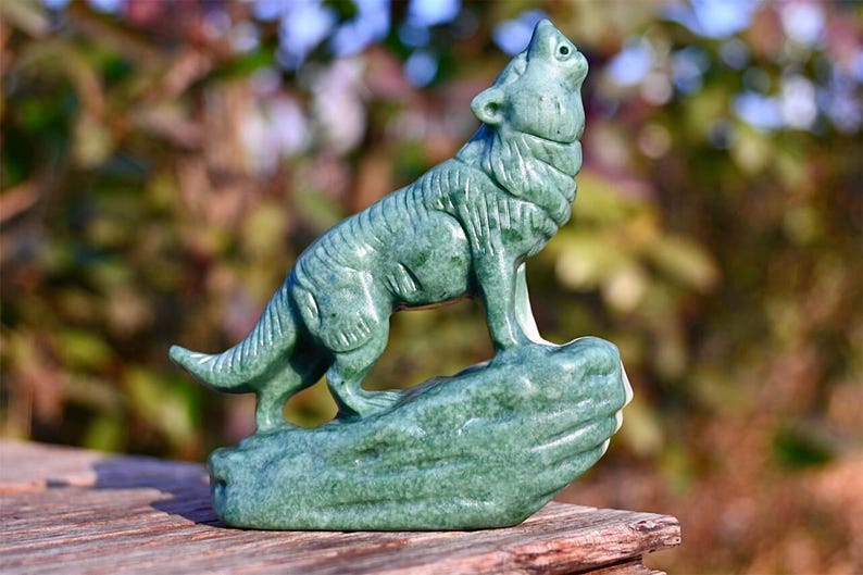 3.4'' Natural Dushan jade Wolf skull，Carved Wolf，Crystal Wolf，Quartz Crystal，Crystal decor，Crystal ornament，Crystal Healing 1PC