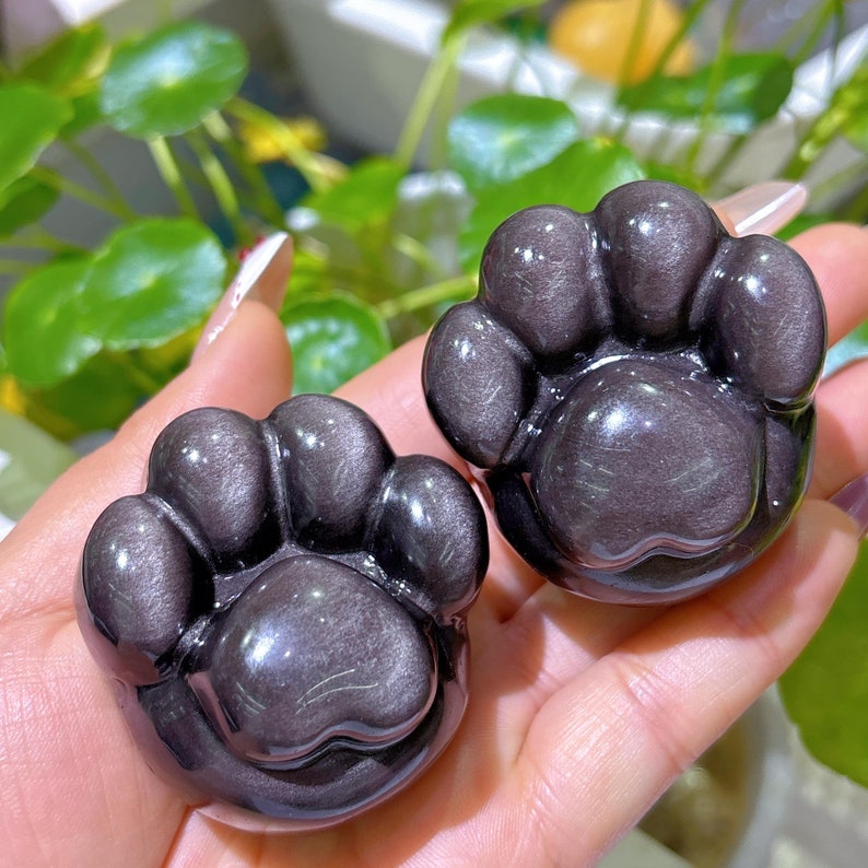 Natural Silver Obsidian Cat Paw,Quartz Crystal Paw,Crystal Animal,Reiki Healing,Home Decor,Crystal Gift,Mineral Specimen,Christmas Gift