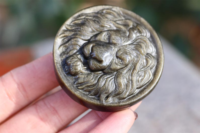 3" Natural gold Obsidian lion ,Quartz Crystal Carved ,Crystal Heal Reiki,Home decoration,Crystal Sculpture,Mineral,Crystal Gifts