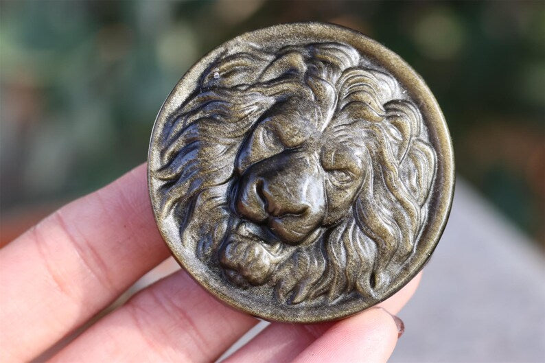 3" Natural gold Obsidian lion ,Quartz Crystal Carved ,Crystal Heal Reiki,Home decoration,Crystal Sculpture,Mineral,Crystal Gifts