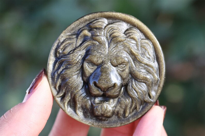 3" Natural gold Obsidian lion ,Quartz Crystal Carved ,Crystal Heal Reiki,Home decoration,Crystal Sculpture,Mineral,Crystal Gifts