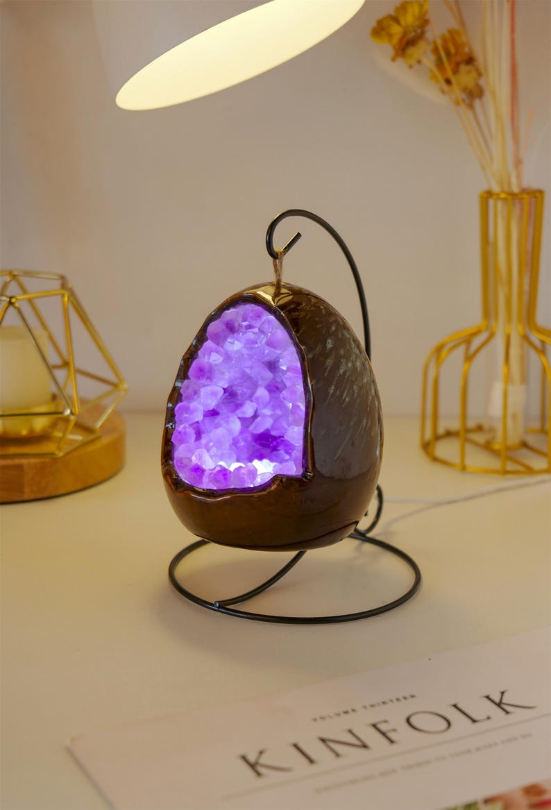4"+ Natural Amethyst Hand Carved Cluster Dinosaur egg Night light,Crystal Quartz Stone Lamp,Citrine night light,Home Decor,Crystal Gifts 1PC