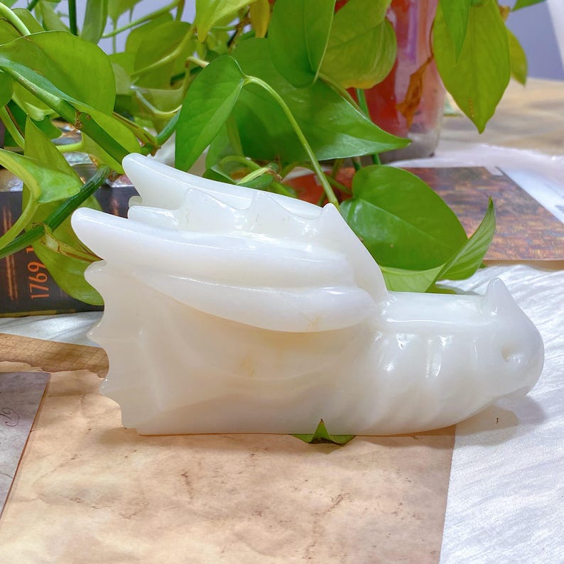 5“ Natural White Jade Dragon Head,Crystal Dragon,Crystal Sculpture,Collection,Crystal Gift,Crystal Carved,Mineral Specimen